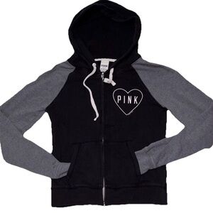Pink Victoria’s Secret Y2K Full Zip Love Logo Hoodie SZ.S Black & Grey